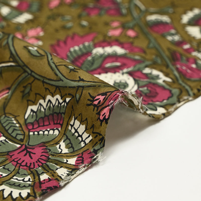 Indian cotton print haora pink and green khaki background