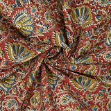 Coton indien imprimé Uma bleu barbeau et jaune fond tomette