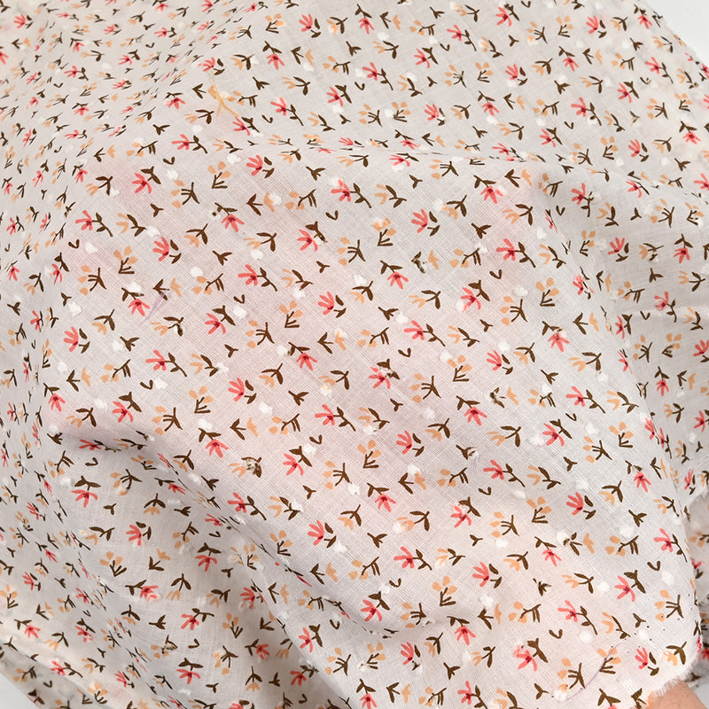 Plumetis printed cotton sail Small beige and pink flowers