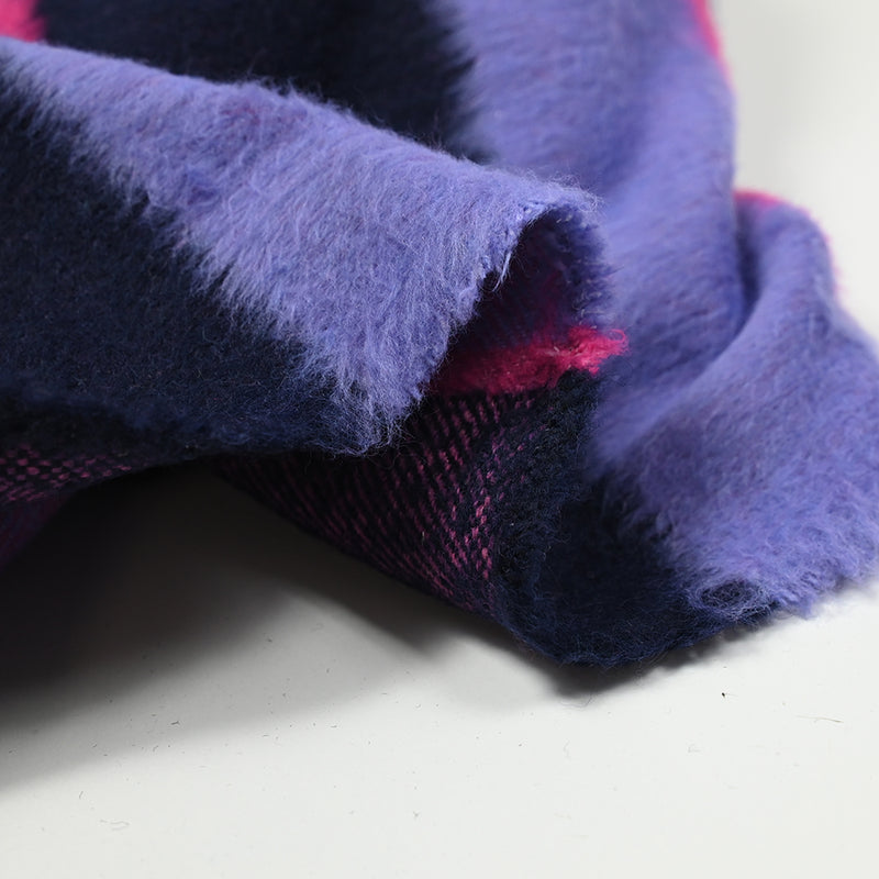Laine mélangée à poils longs rayures parme, marine et fuchsia