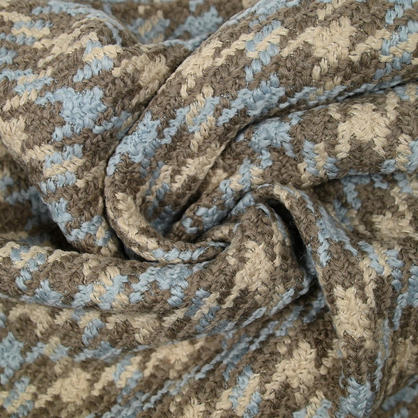 Laine mélangée pied-de-poule bouclé beige, marron et bleu ciel