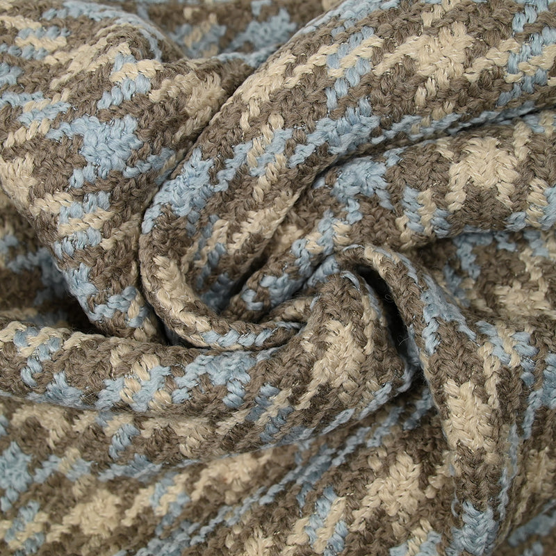 Laine mélangée pied-de-poule bouclé beige, marron et bleu ciel