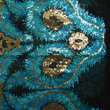 Tulle sequin plumes royales or et bleu turquoise