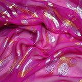 Fuchsia silk muslin lys jacquard woves gold and silver
