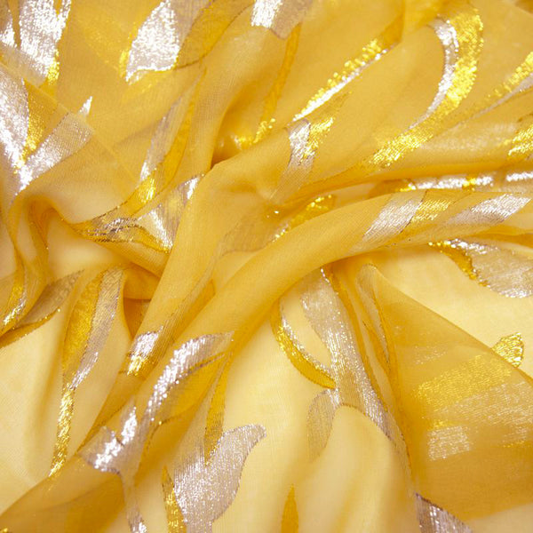 Mousseline de Soie dévorée Tlija or et argent fond ocre