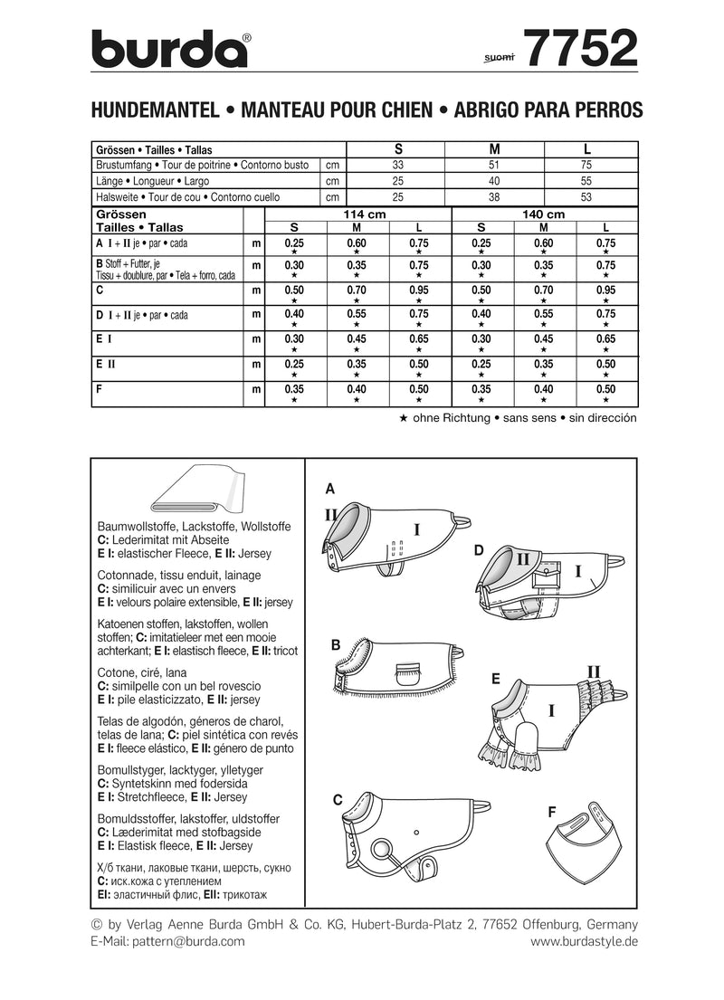 Patron n°7752 : Manteau pour chien