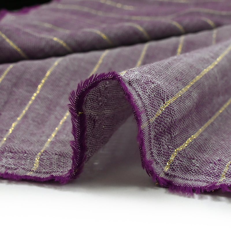 Double gauze striped lurex gilded purple background