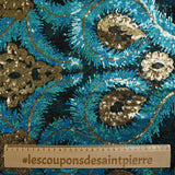 Tulle sequin plumes royales or et bleu turquoise