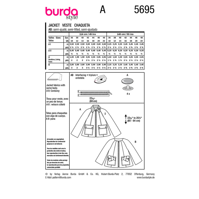 Patron Burda n°5695 : Veste