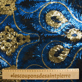 Tulle sequin plumes royales or et bleu