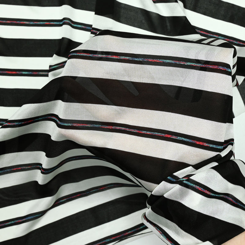 Black and white fine polyester mesh Red and blue stripes