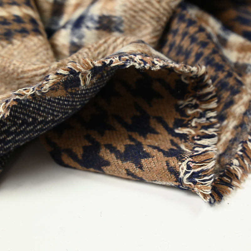 Laine mélangée patchwork pied-de-poule et carreaux camel et marine