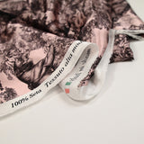 Satin de soie imprimé dans la jungle fond rose