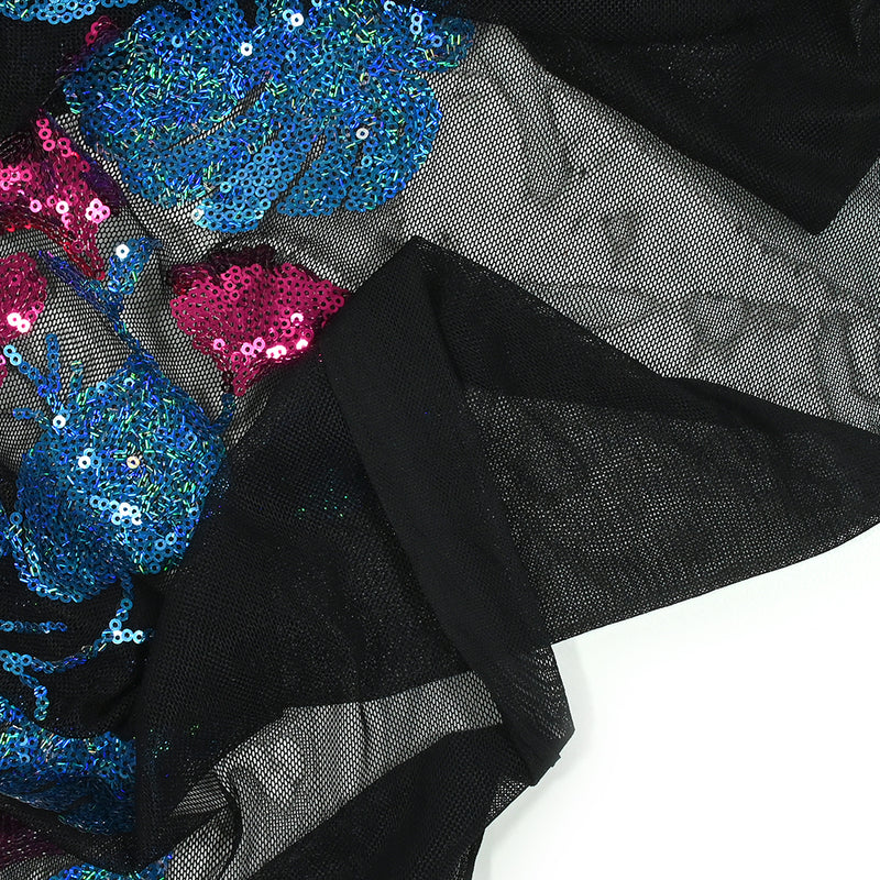 Tulle Sequin Flowers and Monstera Blue and Pink