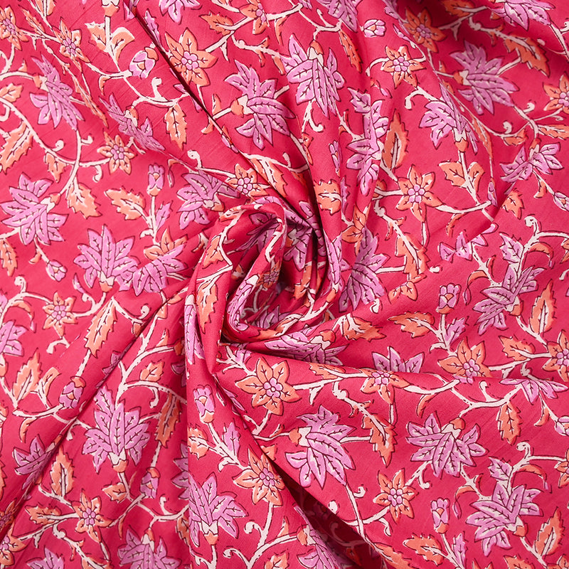 Jaipur Mauve con estampado de algodón indio y albaricoque de fondo rosa