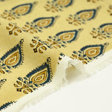 Coton indien imprimé Chennai bleu et ocre fond beige