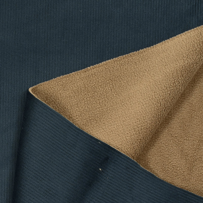 Velours de polyester côtelé envers polaire bleu foncé et châtain