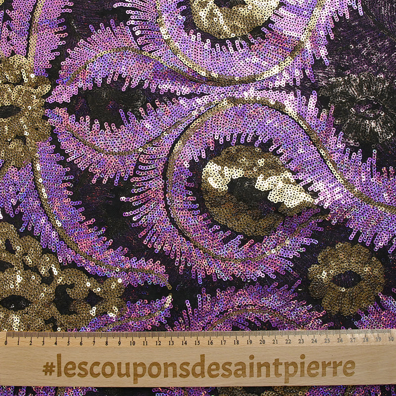 Tulle sequin plumes royales or et lilas