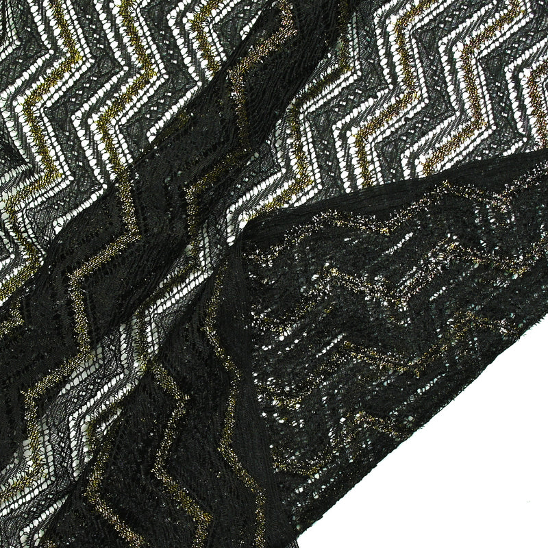 Polyester Lace Lurex Chevrons Fondo negro