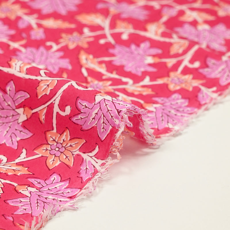 Jaipur Mauve con estampado de algodón indio y albaricoque de fondo rosa