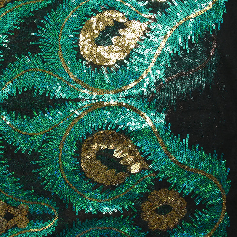 Tulle Sequin Royal feathers gold and emerald