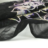 Tulle sequin embroidered white peony silver and purple wire