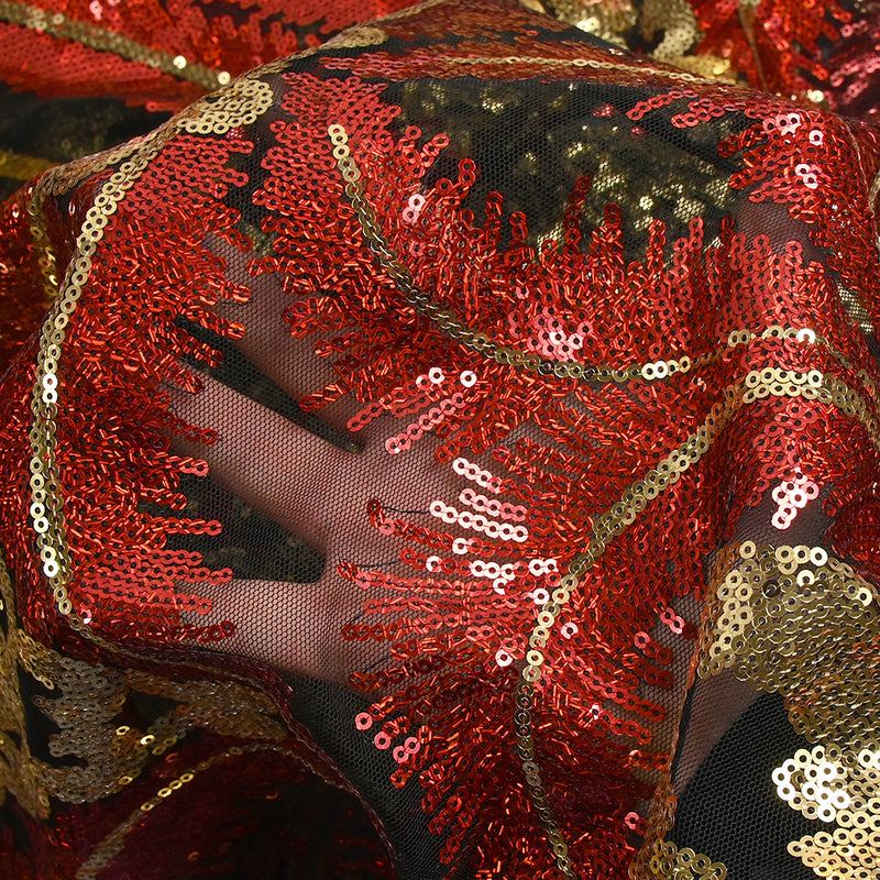 Tulle Sequin Royal feathers gold and red