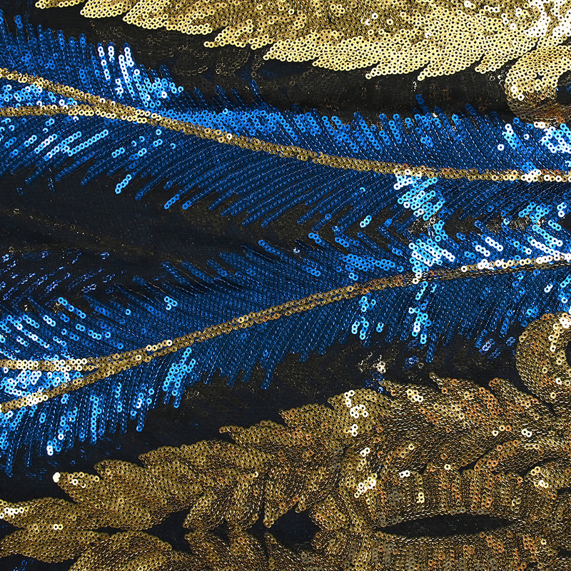 Tulle Sequin Royal feathers gold and blue