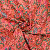 Indian Cotton Print Indore Green And Rose Corail Background