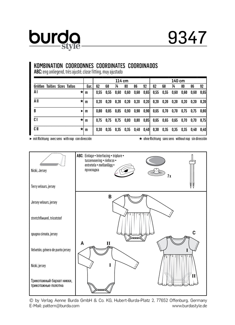 Burda boss n ° 9347: dress with baby body