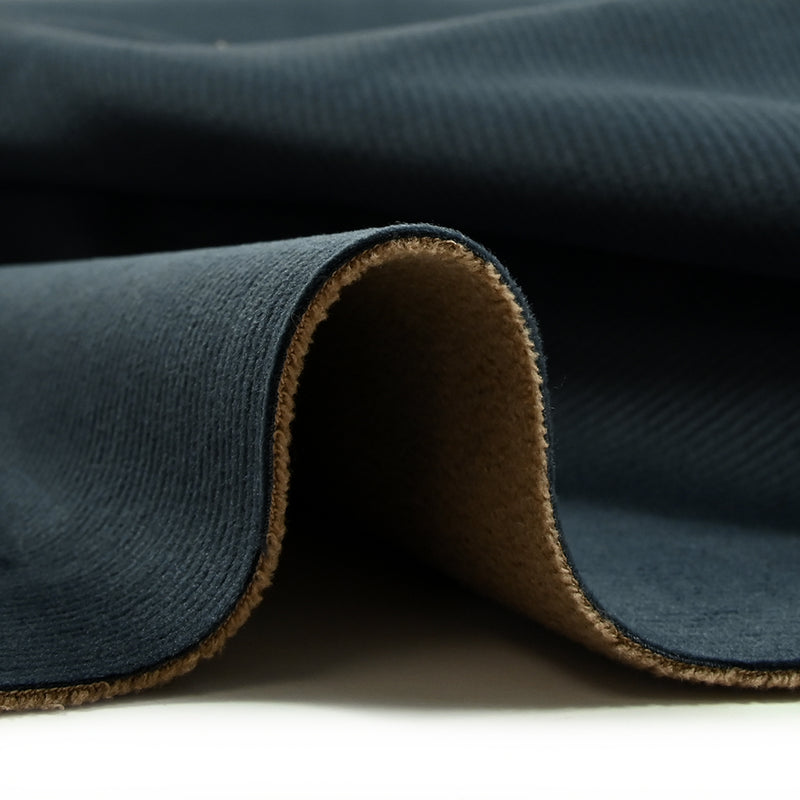 Velours de polyester côtelé envers polaire bleu foncé et châtain