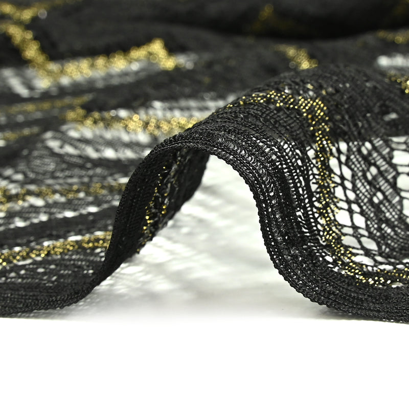 Polyester lace Lurex chevrons black background