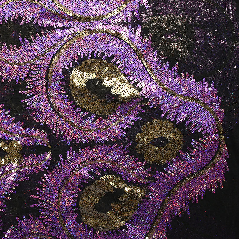 Tulle Sequin Royal Plumes Gold and Lilas