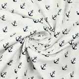 Coton imprimé ancre marine bleu foncé fond blanc