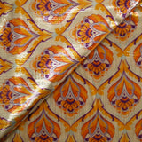 Velours de polyester Lurex imprimé tapisserie orange fond jaune beurre