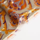 Velours de polyester Lurex imprimé tapisserie orange fond jaune beurre