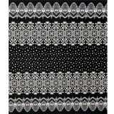 Short-cut velvet jersey with ornamental stripe and ivory polka dot print, black background
