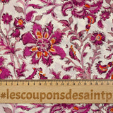 Voile de viscose imprimé fleurs baroque rose fond écru