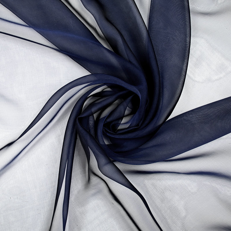 Mousseline 100% soie unie bleu marine changeant