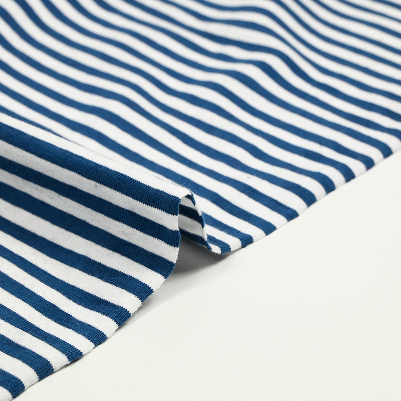 Jersey de coton rayé 5 mm bleu et blanc