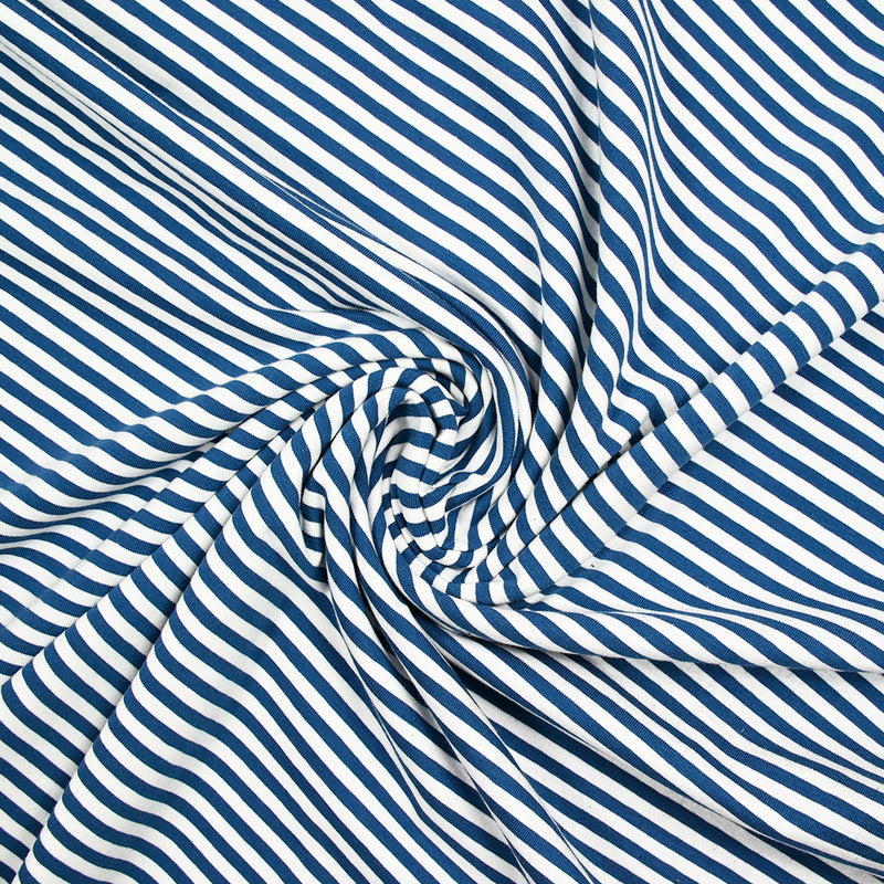 Jersey de coton rayé 5 mm bleu et blanc