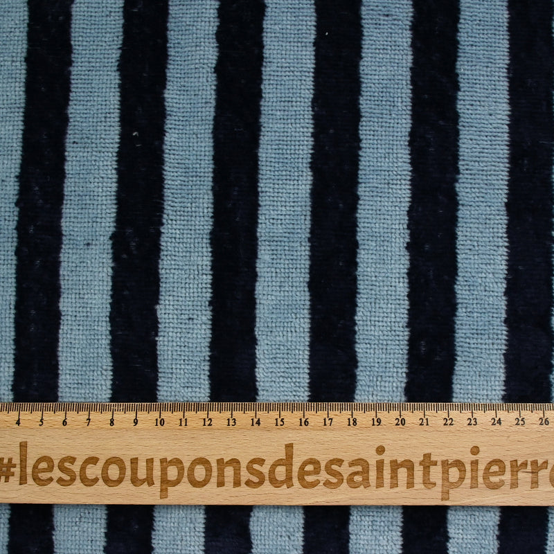 Tissu éponge bambou rayure bleu barbeau et bleu marine vendu au mètre