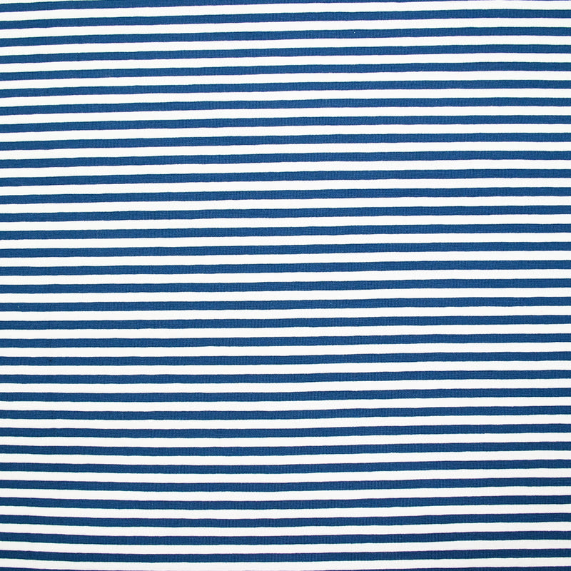 Jersey de coton rayé 5 mm bleu et blanc