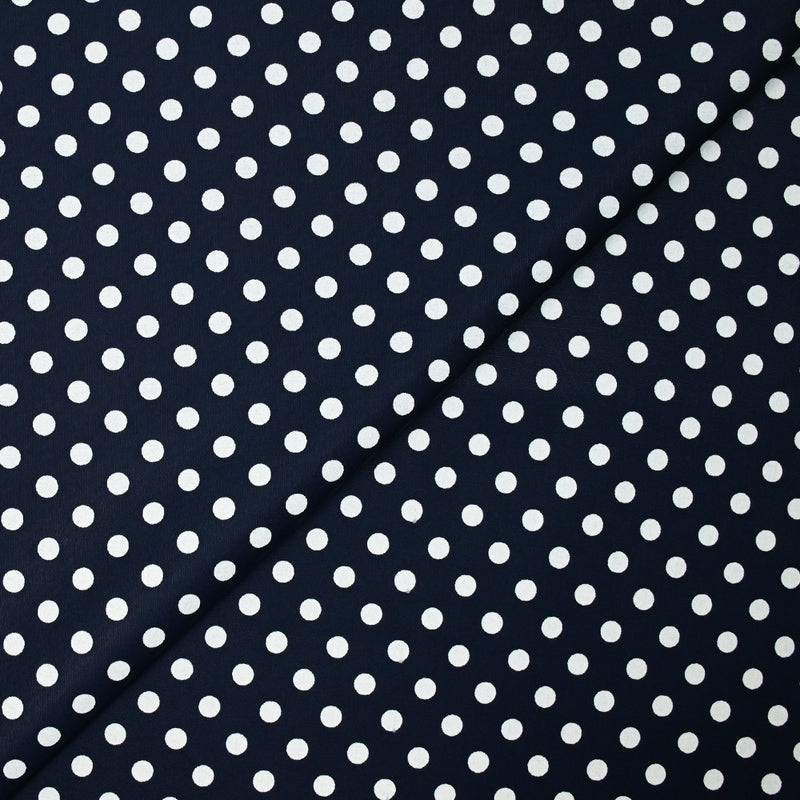 Coton imprimé pois 8mm fond bleu marine
