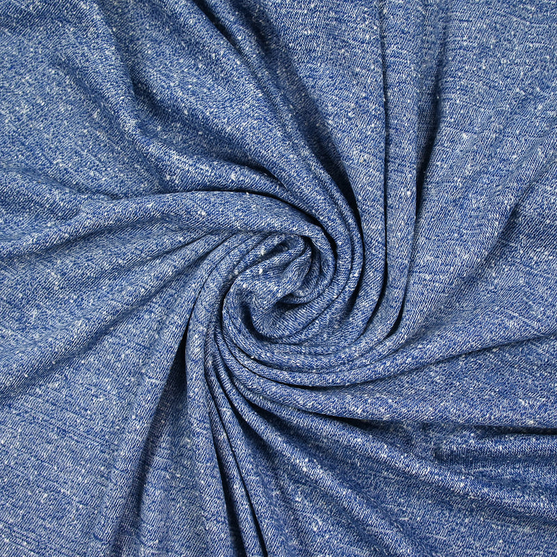 Maille de polyester chinée et mouchetée bleu denim