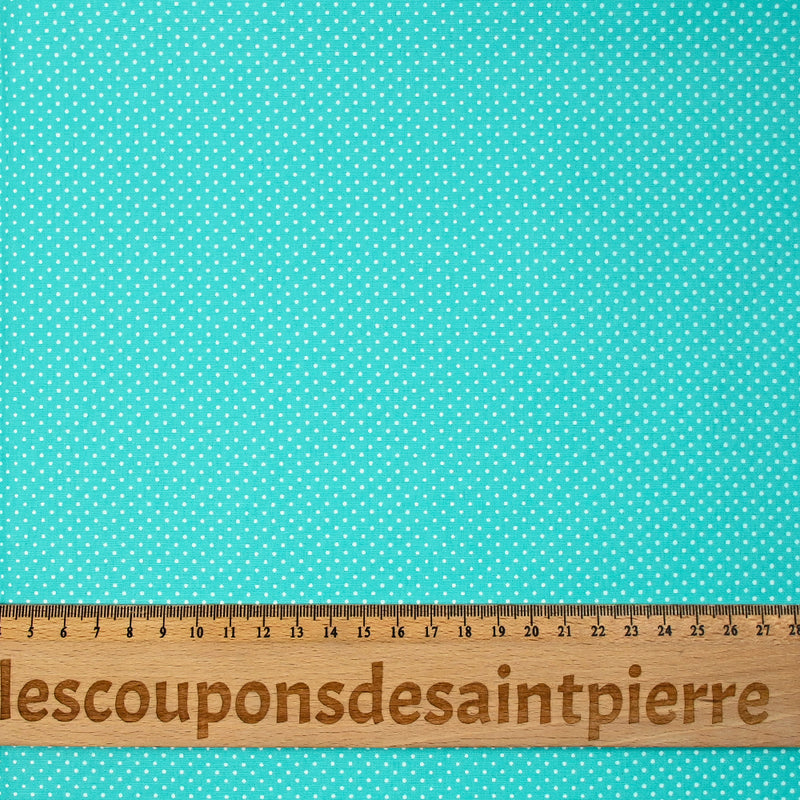 Coton imprimé pois 1mm fond bleu turquoise