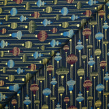 Popeline de coton imprimée boules de Noël vintage fond bleu nuit