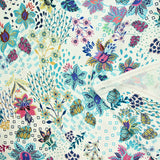 Viscose imprimée explosion florale turquoise fond blanc