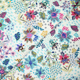 Viscose imprimée explosion florale turquoise fond blanc