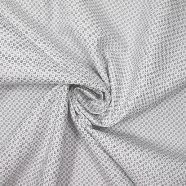 Coton imprimé brique grise fond blanc cassé